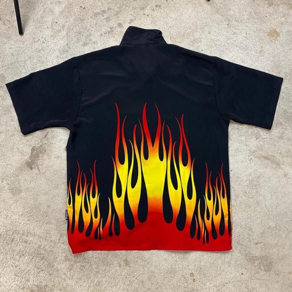Vintage Y2K Dragonfly Clothing Co Button Up Short Sleeve Fire Flames Shirt Sz XL - Picture 5 of 6